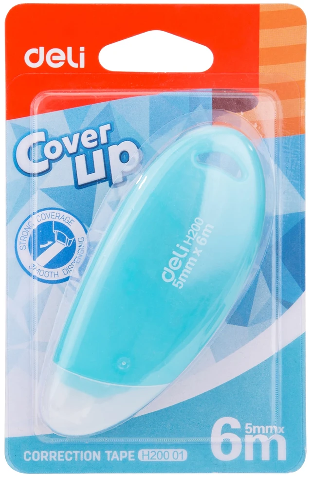 Korektūros juostelė Deli CoverUP, 5mmx6m, įvairių spalvų korpusas