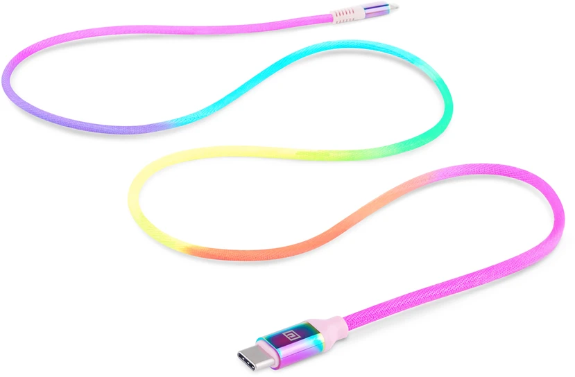 Laidas REAL-EL MFI PD USB Type C - Lightning Rainbow 1m, vaivorykštės spalvos