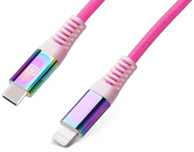 Laidas REAL-EL MFI PD USB Type C - Lightning Rainbow 1m, vaivorykštės spalvos