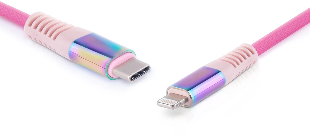 Laidas REAL-EL MFI PD USB Type C - Lightning Rainbow 1m, vaivorykštės spalvos