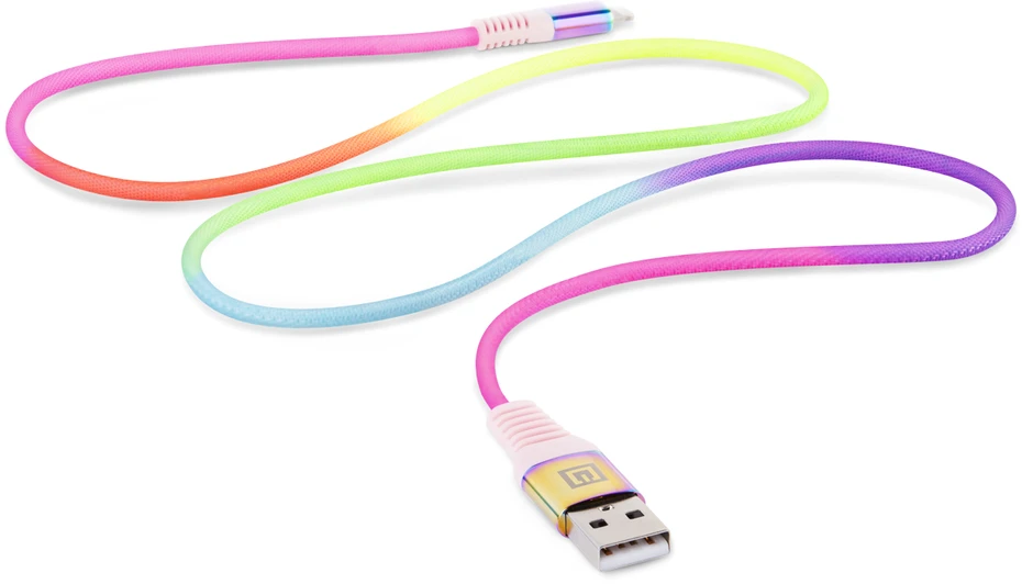 Laidas REAL-EL MFI USB A – Lightning Rainbow 1m, vaivorykštės spalvos