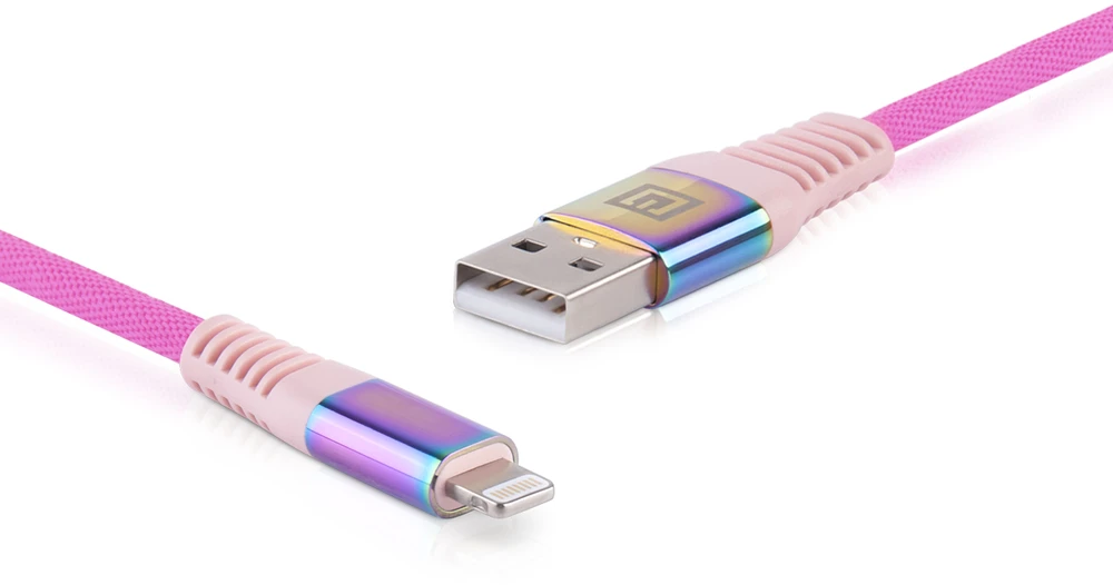Laidas REAL-EL MFI USB A – Lightning Rainbow 1m, vaivorykštės spalvos