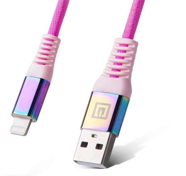 Laidas REAL-EL MFI USB A – Lightning Rainbow 1m, vaivorykštės spalvos