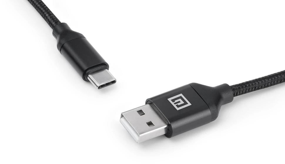Laidas REAL-EL Premium USB A – C tipo, audinio, juodos spalvos, 2 m, tekstilinis