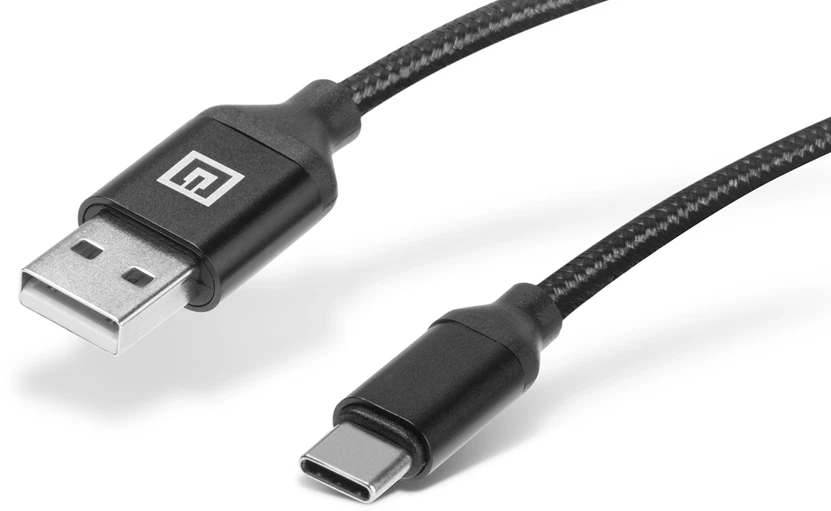 Laidas REAL-EL Premium USB A – C tipo, audinio, juodos spalvos, 2 m, tekstilinis