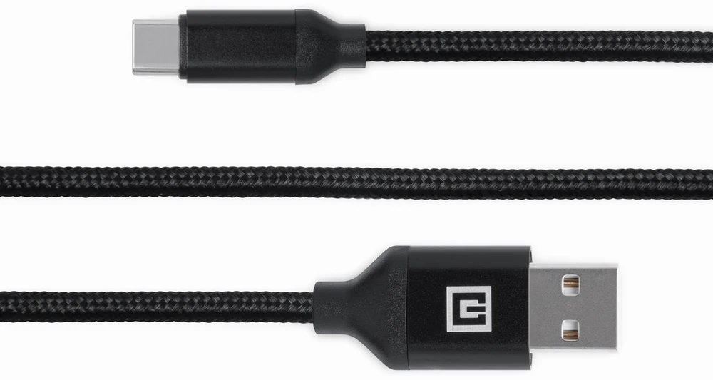 Laidas REAL-EL Premium USB A – C tipo, audinio, juodos spalvos, 2 m, tekstilinis