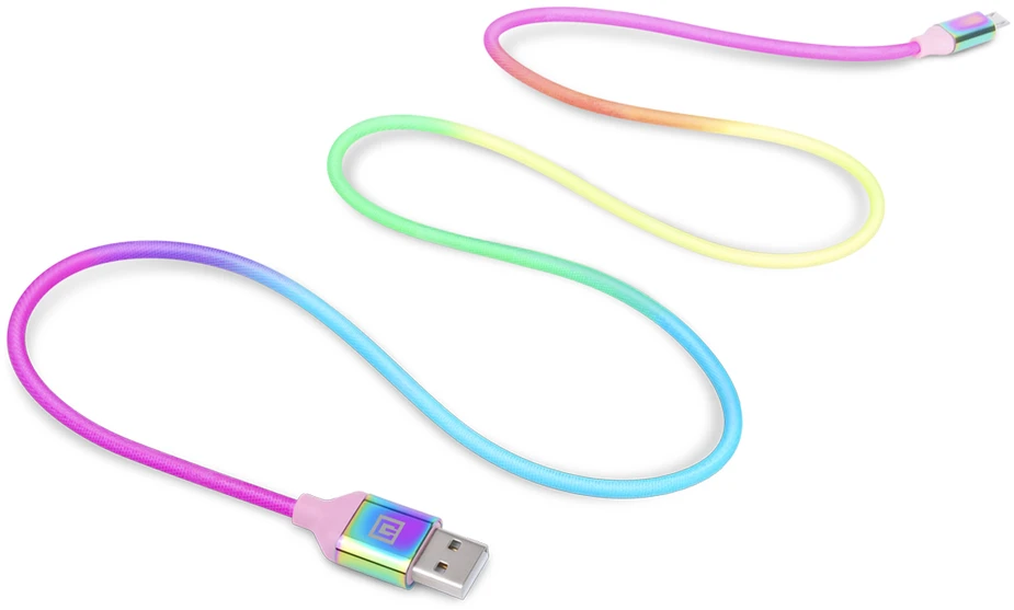 Laidas REAL-EL Premium USB A – Micro USB Rainbow 1m, vaivorykštės spalvos