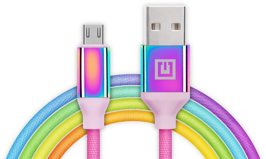 Laidas REAL-EL Premium USB A – Micro USB Rainbow 1m, vaivorykštės spalvos