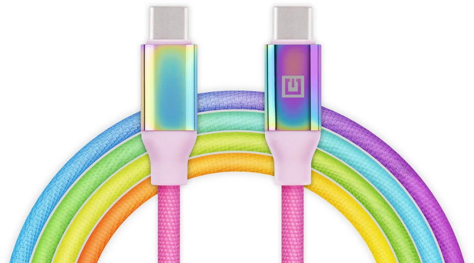 Laidas REAL-EL Premium USB Type-C – Type-C Rainbow 1m, vaivorykštės spalvos
