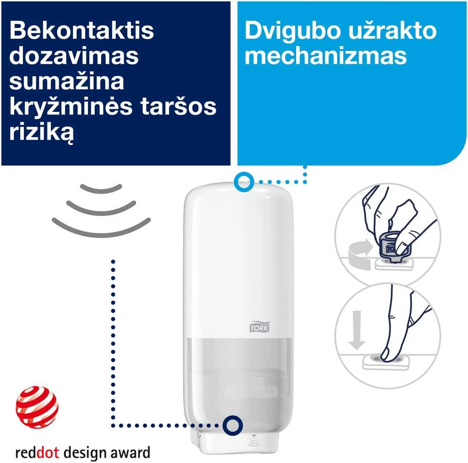 Laikiklis muilo putoms Tork S4 (561600), 1l, sensorinis, baltos spalvos, plastikinis