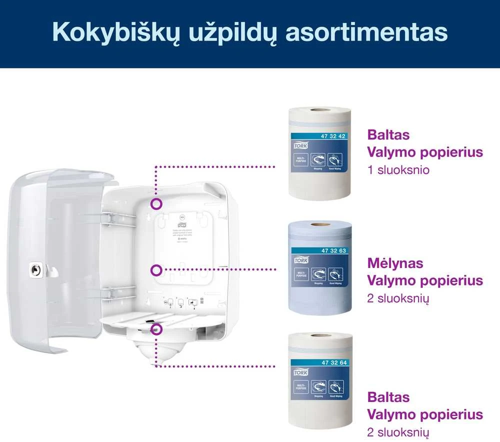 Popierinių rankšluoščių dozatorius TORK Reflex M4, 255 x 239 x 331 mm, balta sp. (473190)