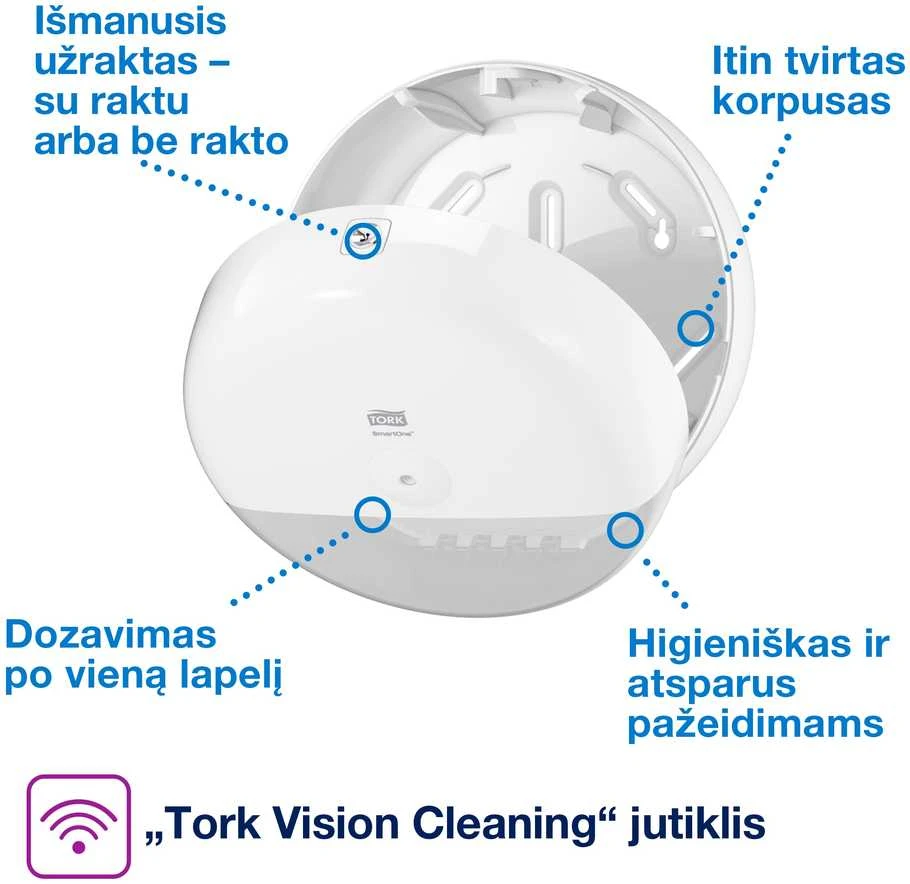 Tualetinių servetėlių laikiklis TORK SmartOne Mini T9, baltas, 1 vnt. 681000
