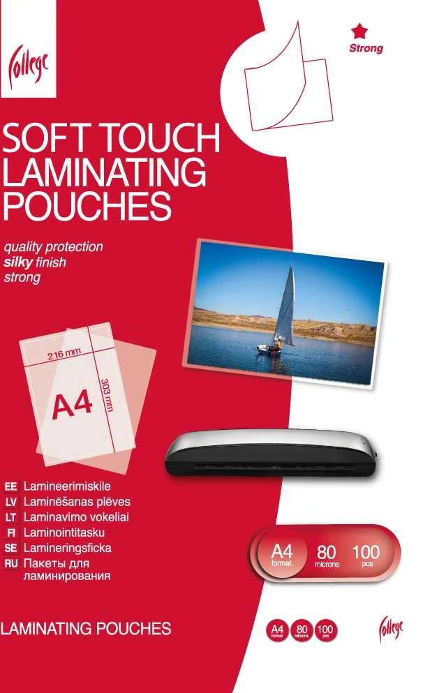 Laminavimo vokeliai „Soft-Touch“ A4 (216x303mm ) 80mic/100 lapų