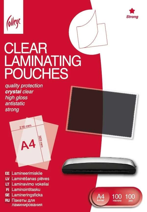 Laminavimo vokeliai College, antistatiniai, A4, 216x303mm, 100 mikronų, 100vnt