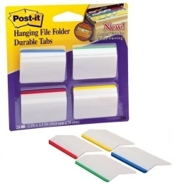 Indeksai 3M, Post-it, 50.8x38mm, spalvoti, plastikiniai, lenkti, kartotekiniams vokams (4x6) 0718-0