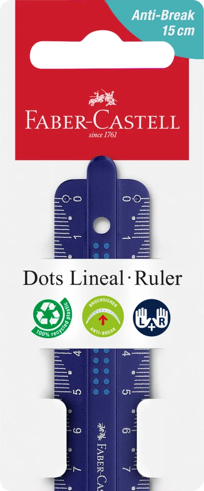 Liniuotė Faber-Castell Dots, 15cm juodos arba mėlynos spalvos