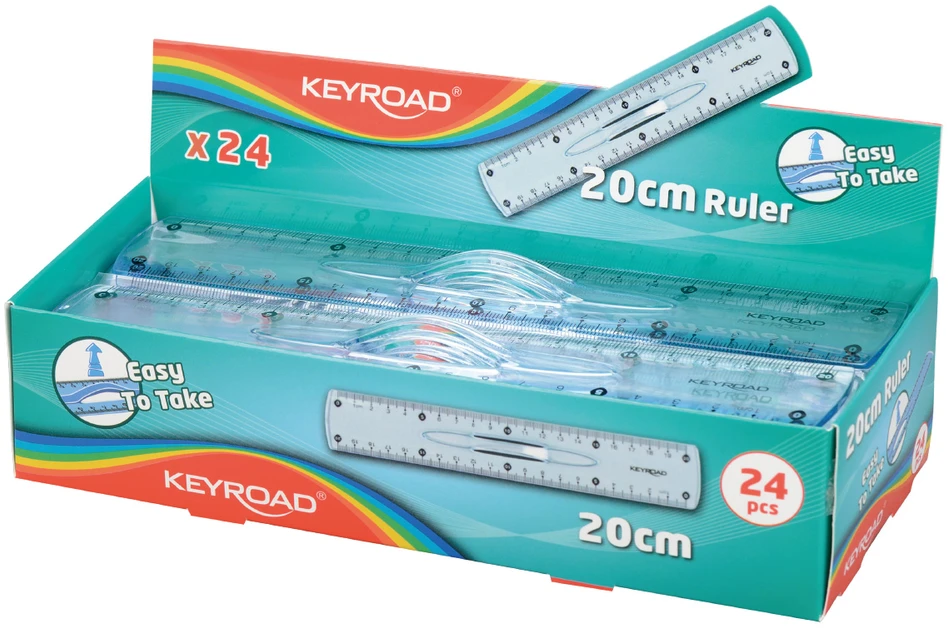 Liniuotė Keyroad 20cm, plastikinė, skaidri