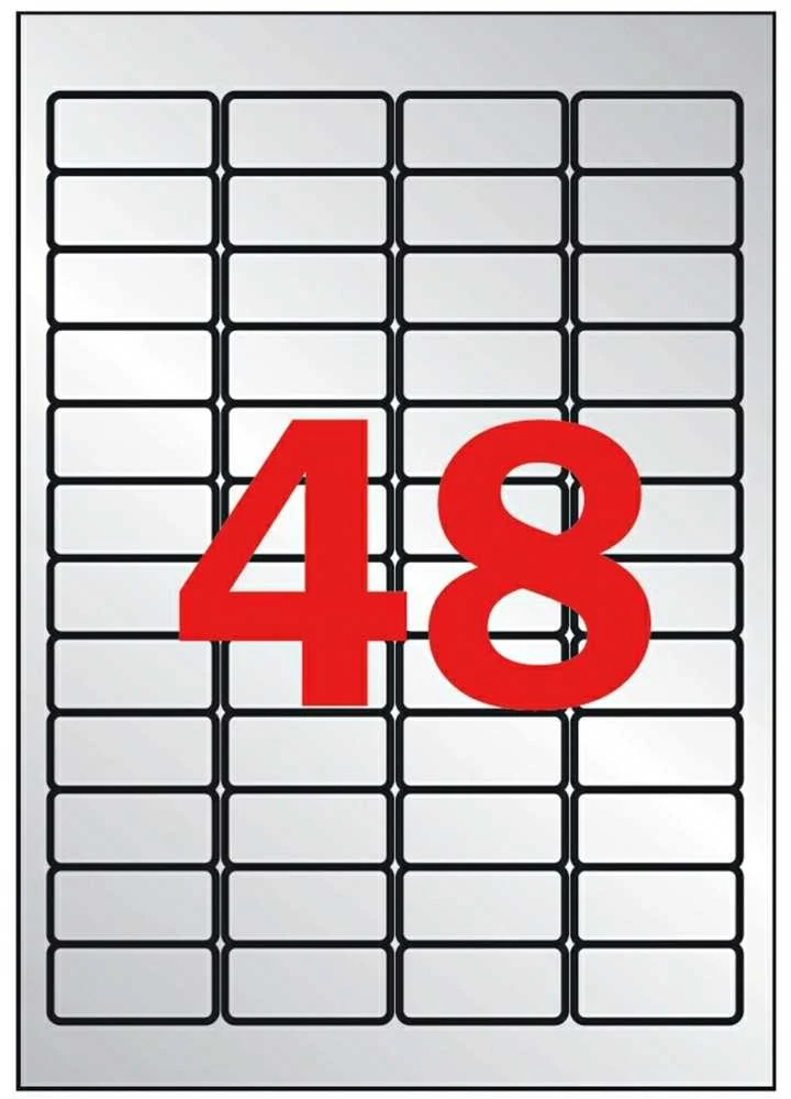 Lipnios etiketės Apli, A4, 45.7×21.2mm, 48 etiketės lape, 20 lapų, sidabrinės spalvos