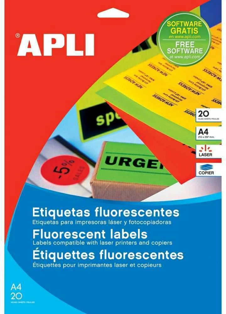 Lipnios etiketės Apli, A4, 60mm, 12 etikečių lape, apvalios, 20 lapų, neoninės raudonos spalvos