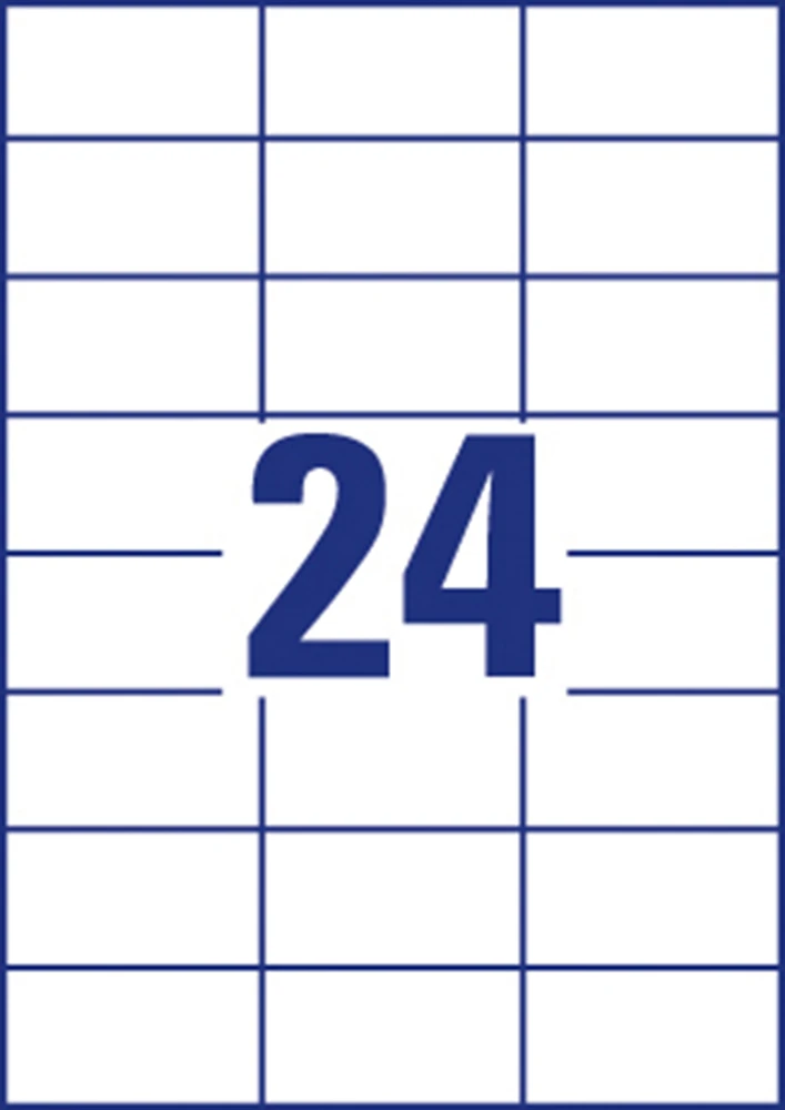 Lipnios etiketės Avery, A4, 70x37mm, 24 etiketės lape, be rėmelio, 100 lapų, baltos spalvos