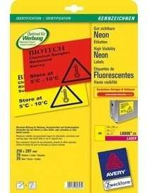 Lipnios etiketės Avery Zweckform, A4, 210x297mm, 25 lapai, neoninės geltonos spalvos