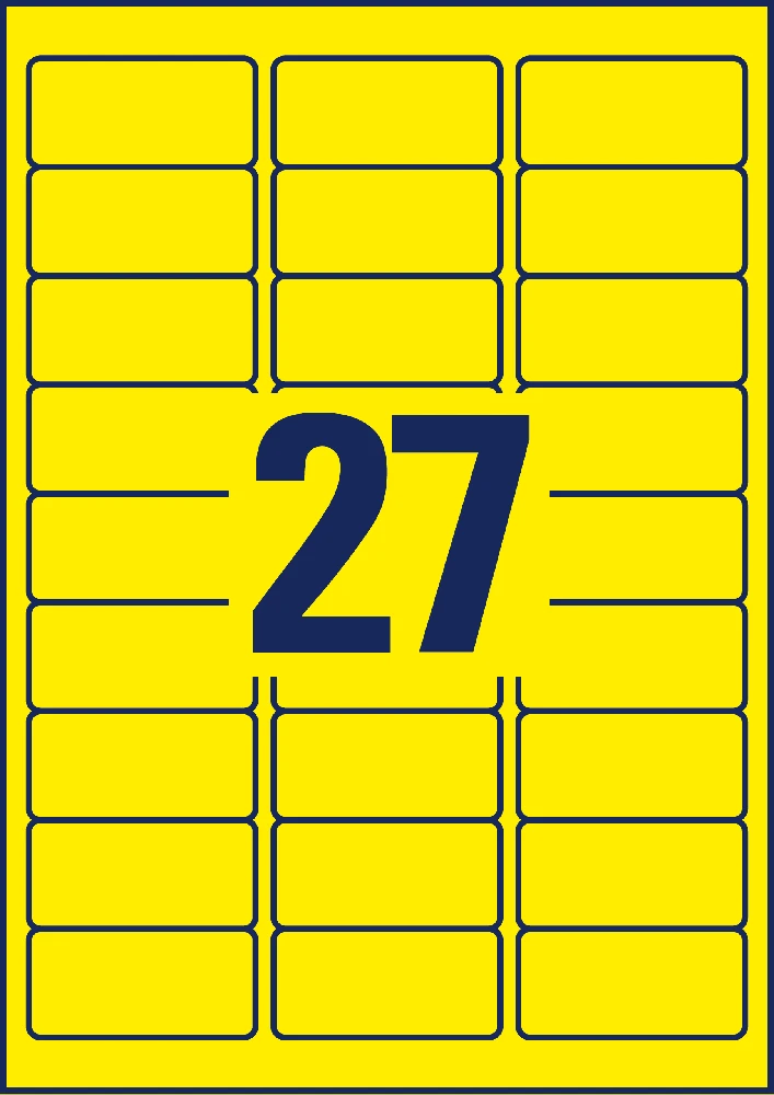 Lipnios etiketės Avery Zweckform, A4, 63.5×29.6mm, 25 lapai, neoninės geltonos spalvos