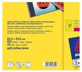 Lipnios etiketės Avery Zweckform, A4, 63.5×29.6mm, 25 lapai, neoninės geltonos spalvos