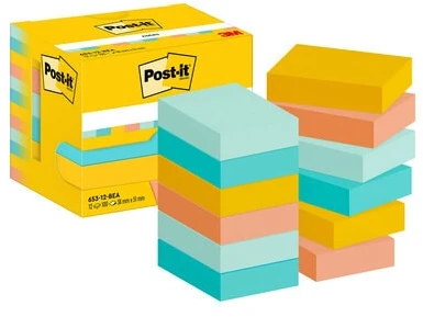 Lipnūs lapeliai 3M Post-it® Beachside, 38mmx51mm, 12 vnt. po 100 lapelių