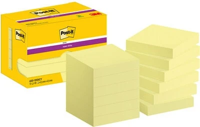 Lipnūs lapeliai 3M Post-it® Super Sticky 47,6mmx47,6mm, 12 vnt. po 90 lapelių, geltonos spalvos