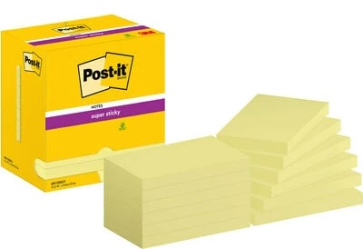Lipnūs lapeliai 3M Post-it® Super Sticky 76mmx127mm 12vnt. po 90 lapelių, geltonos spalvos