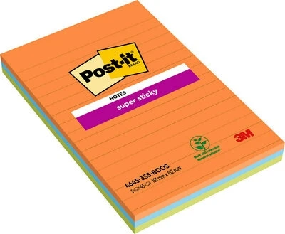 Lipnūs lapeliai 3M Post-it® Super Sticky Large 101mmx152mm 3 vnt. po 45 lapelius linijomis