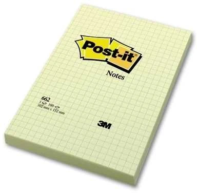Lipnūs lapeliai Post-it, 102 x 152 mm, 100 lapelių, langeliais, geltona