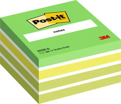 3M Lipnūs lapeliai Post-it Akvarelė kubas, 76 x 76 mm, 450 lapelių, įvairios spalvos