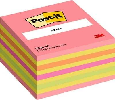 3M Lipnūs lapeliai Post-it Ledinukai kubas, 76 x 76 mm, 450 laplių, neoninių rausvų spalvų derinys
