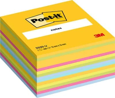 Lipnūs lapeliai Post-it Ultra kubas, 76 x 76 mm, 450 lapelių, įvairios spalvos