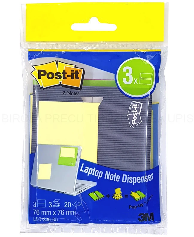 3M *Lipnūs lapeliai Post-it Z-Notes, 76 x 76 mm, 10 x 20 lapelių, nešiojamam kompiuteriui