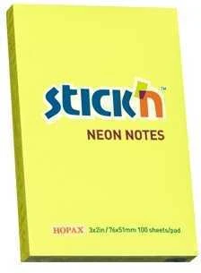 Stickxb4N Lipnūs lapeliai Stick´N 21132, 51x76mm, 100 lapelių neoninės geltonos spalvos