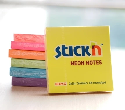Stickxb4N Lipnūs lapeliai Stick´N 21133, 76x76mm, 100 lapelių, neoninės geltonos spalvos
