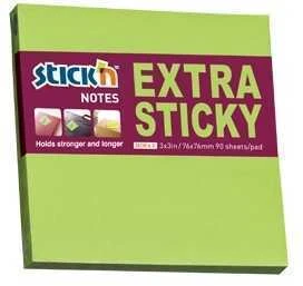 Stickxb4N Lipnūs lapeliai Stick´N Extra Sticky 21600, 76x76mm, 90 lapelių, žalsvos spalvos