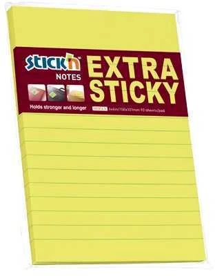 Stickxb4N Lipnūs lapeliai Stick´N Extra Sticky 21667, 150x101mm, 90 lapelių, neoninės geltonos spalvos, linijomis