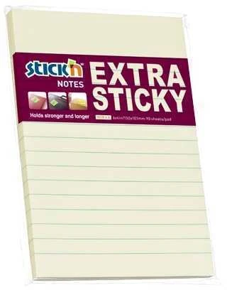 Stickxb4N Lipnūs lapeliai Stick´N Extra Sticky 21668, 150x101mm, 90 lapelių, geltonos spalvos, linijomis
