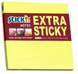 Stickxb4N Lipnūs lapeliai Stick´N Extra Sticky 21670, 76x76mm, 90 lapelių, neoninės geltonos spalvos