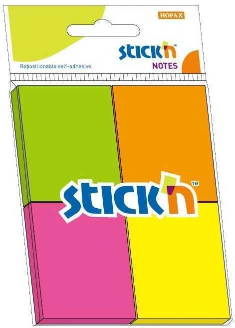 Stickxb4N Lipnūs lapeliai StickN 21091, 38x51mm, 4 spalvos po 50vnt, įvairių neoninių spalvų, blisteryje