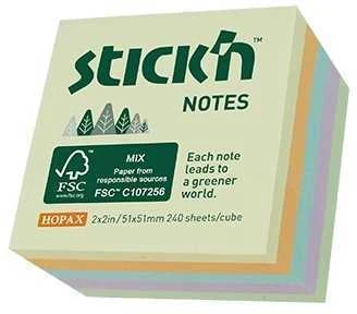 Stickxb4N Lipnūs lapeliai StickN 21888 FSC 51x51mm, 240 lapelių, pastelinės spalvos