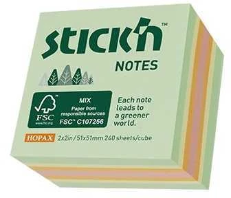 Stickxb4N Lipnūs lapeliai StickN 21889 FSC 51x51mm, 240 lapelių, pastelinės spalvos