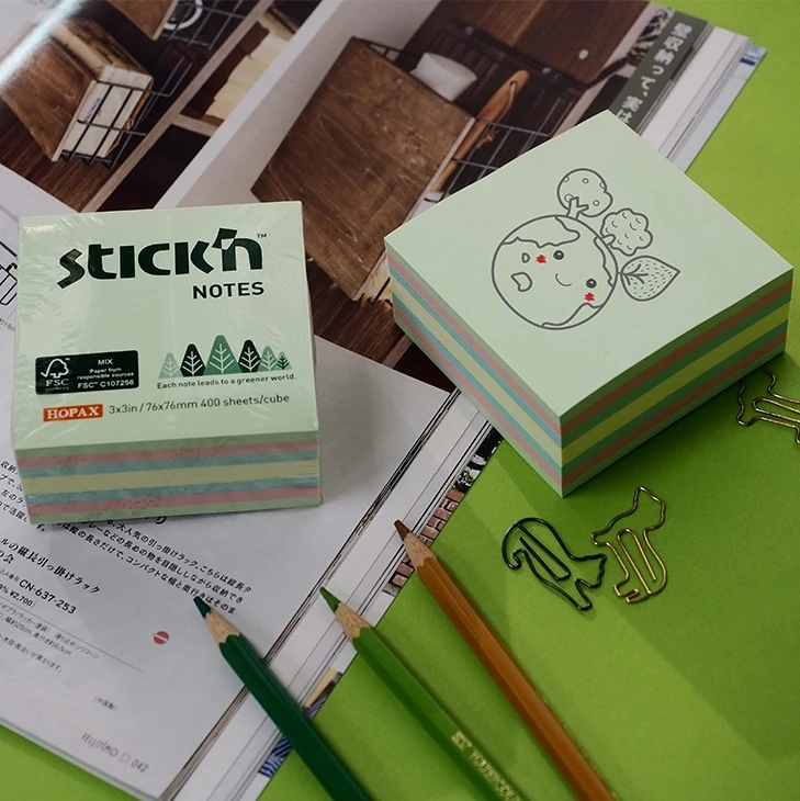 Stickxb4N Lipnūs lapeliai StickN 21891 FSC 76x76mm, 400 lapelių, pastelinės spalvos