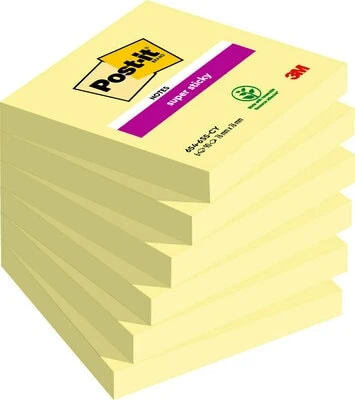 Lipnūs užrašų lapeliai 3M Post-it® Super Sticky 76mmx76mm, 90 lapelių, geltonos spalvos