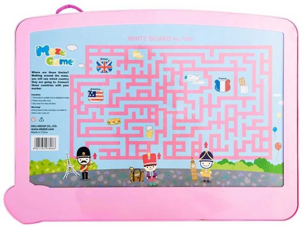 Magnetinė balta lentelė DELI, 400x300mm, rožiniu / žydru plastikiniu rėmu