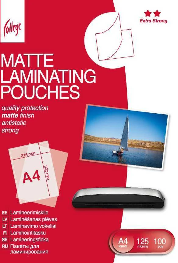 College Laminavimo vokeliai A4 (216x303mm ) 125mic/100 lapų, matiniai