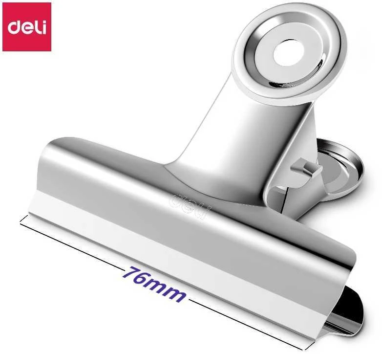 Metaliniai spaustukai DELI 76mm sidabrinės spalvos, 6vnt./pak.